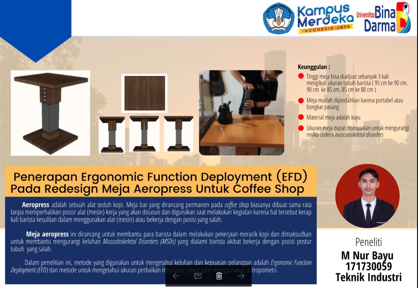 Penerapan Ergonomic Fungtion Deployment (EFD) Pada Redesingn Meja Aeropress Untuk Cofee Shop